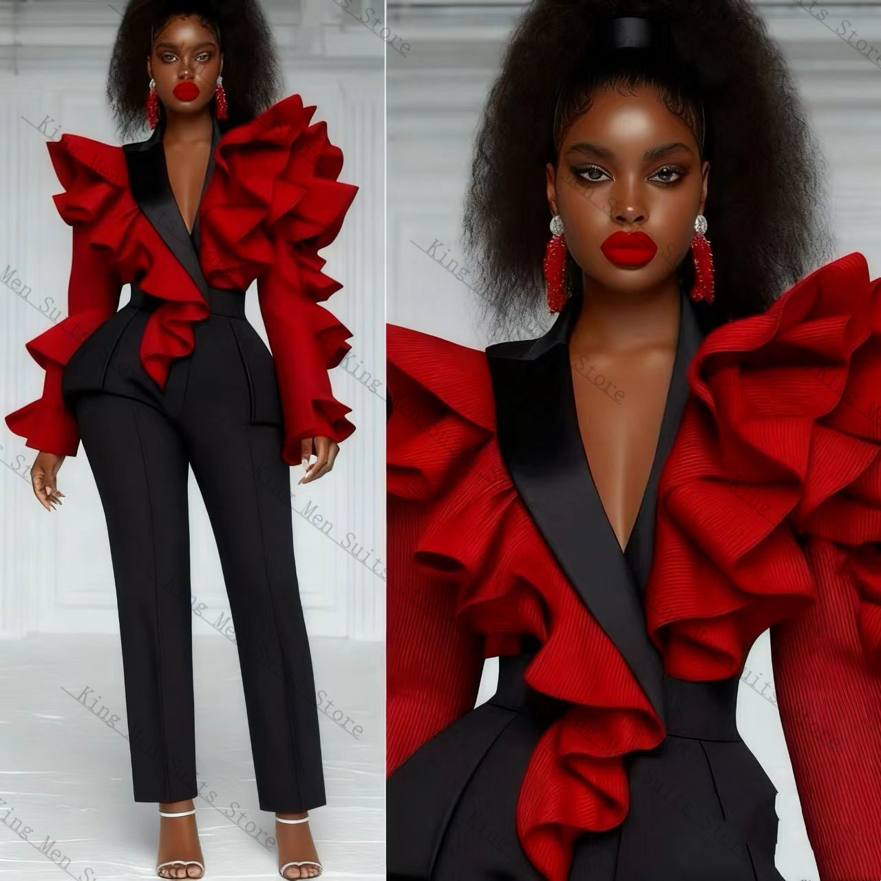 Red Black Women Suit Set 2 Pcs - đánh giá và giá Women'S Formal Wear Tuxedo