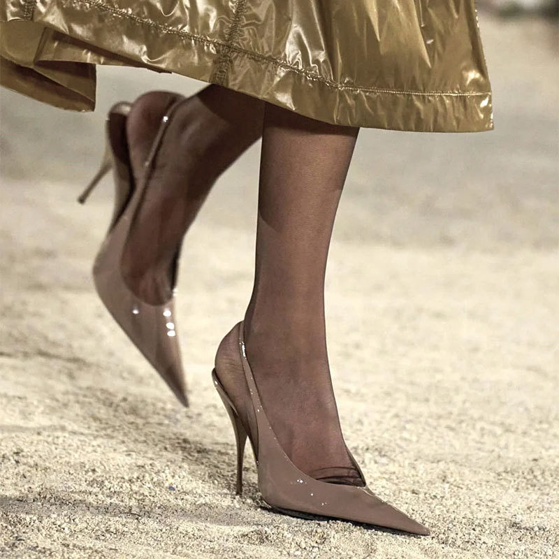 Elegant Nude Gloss Patent Leat - đánh giá và giá Slingback Heel Formal