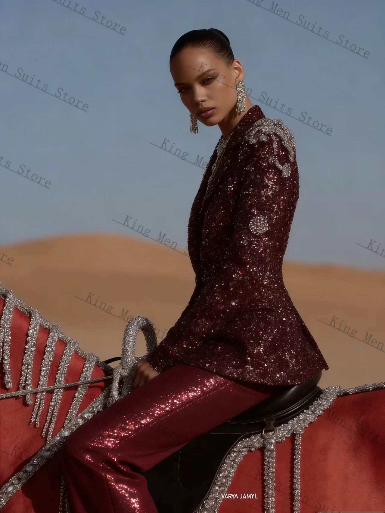 Burgundy Shiny Women Suit Set  - đánh giá và giá Women'S Formal Wear Tuxedo