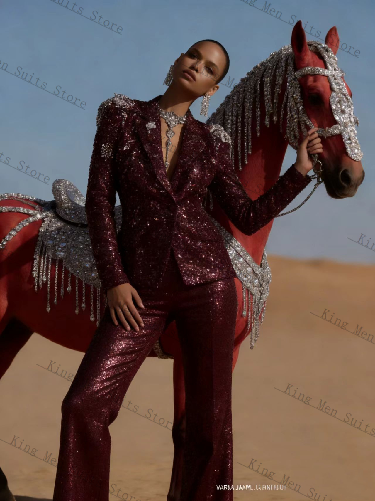 Burgundy Shiny Women Suit Set  - đánh giá và giá Women'S Formal Wear Tuxedo
