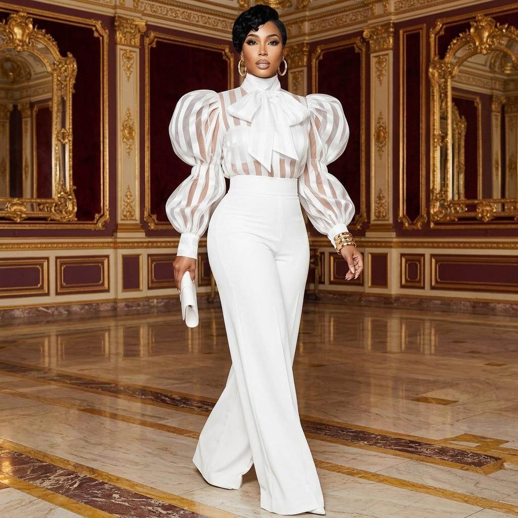 Women High Neck Bow Puff Long  - đánh giá và giá Women'S Formal Wear Suit